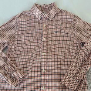 Vineyard Vines Kids Orange and Blue Checkered Shirt